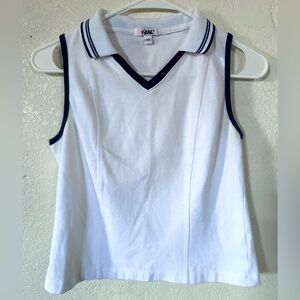 Girls' White Sleeveless Polo Top with Navy Trim